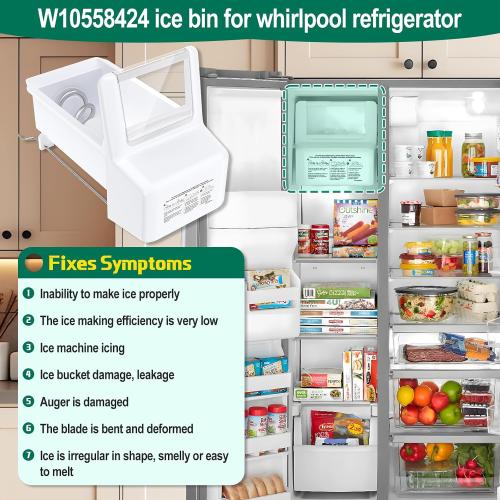 Upgraded WPW10558424 W10558424 Refrigerator Ice Bucket Replacement Compatible with Whirlpool Ice Maker Ice Tray WRS321SDHZ08, WRS321SDHZ05, WRS321SDHZ01, WRS322FDAM04 Parts for Whirlpool Ice Bin Tray