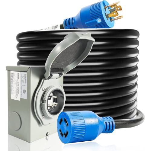 30 Amp Generator Cord and Power Inlet Box, 25FT Generator Cords 30 Amp,125V/250V Generator Power Cord NEMA L14-30P to L14-30R,Twist Lock Connector
