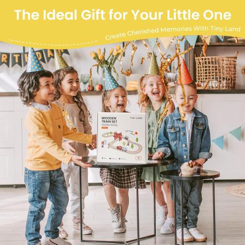 Tiny Land Wooden Train Set for Toddler - 39 Pcs- with Wooden Tracks Compatible with Major Brands - Expandable, Changeable-Train Toy for 3 4 5 Years Old Girls & Boys