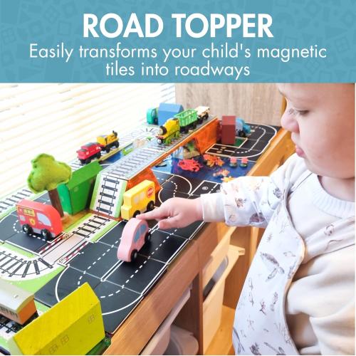 Learn & Grow Magnetic Tiles Road Expansion Pack - 40PCs Road Toppers Set for Cars, STEM Learning & Building Toy - Magnetic Tile Accessories for Kids 3 , Toddler - Add Car Roads to Any Magnet Tiles Set