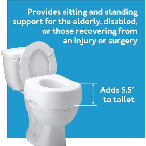 Carex Toilet Seat Riser, 5.5 Inch, Toilet Seat Risers for Seniors, Raised Toilet Seat, Supports 300lbs, Slip-Resistant, Toilet Riser, Elevated Toilet Seats