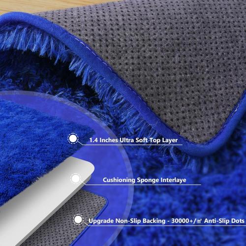 Blue Fluffy Area Rug for Bedroom, 4x5.9 Feet Shag Rugs for Living Room, Kids Rooms Boys Room Nursery, Soft and Comfy, Fuzzy Carpet Teen Dorm Home Decor Aesthetic, Upgrade Non Slip