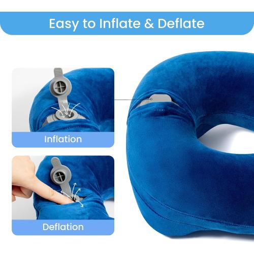 Anmerl Inflatable Travel Pillow Soft Velvet Portable Neck Pillow with Storage Bag for Airplane Train Car Office