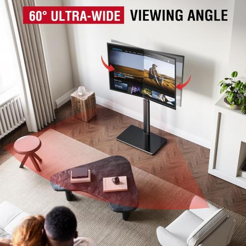 Size 32-65 Inches Color Black Swivel TV Floor Stand for 32-65 Inches TVs, 8 Level Height Adjustable Corner Small TV Stand Mount for Living Room/Bedroom, Holds up to 88 lbs,MAX VESA 400x400mm,Black