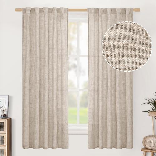 BGment Linen Curtains 63 Inch Length 2 Panels, Rod Pocket and Back Tab Light Filtering Textured Window Drapes for Bedroom Living Room Bathroom, 42 Inch Wide Each Panel