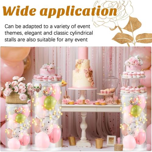 3 Pcs Cylinder Stands for Party, PVC Large Clear Cake Pedestal Stand, Round Reusable Dessert Display Tables for Birthday Wedding Baby Shower Decoration, 35. 4'' H, 29. 5'' H, 23. 6'' H