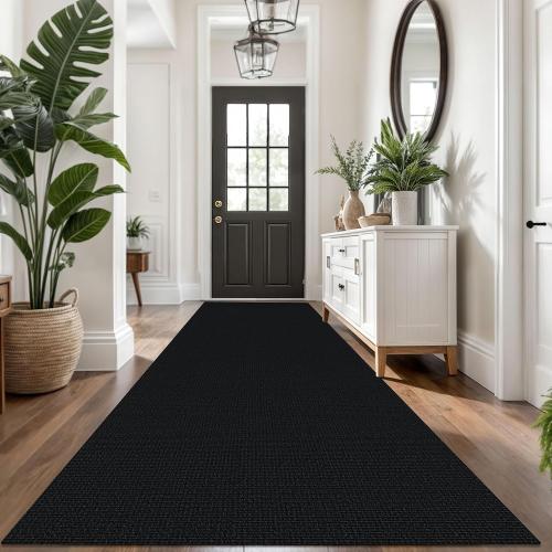 KOZYFLY Washable Runner Rug 3x14 ft Hallway Kitchen Runner Rugs with Rubber Backing Bobo Non Slip Entryway Runner Indoor, Long Carpet Runners for Hall Kitchen Entryway, Black