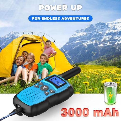 Wishouse Rechargeable Walkie Talkies Blue for Kids Long Range with USB Charger,Outdoor Camping Games with Flashlight Indoor Fun Army Toys for Boys Girls Family,Xmas Birthday Gift for 3-12 Year Old Children