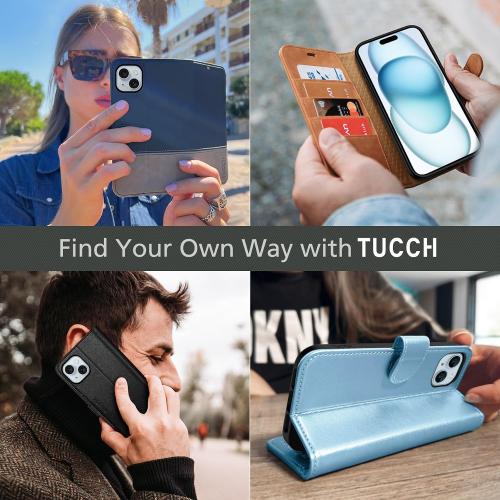 TUCCH Wallet Case for iPhone 15 Plus (6.7) 2023, 4 Card Holders, Black
