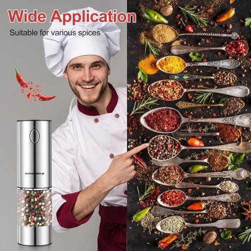 Upgraded Larger Capacity Electric Salt Pepper Grinder Stainless Steel Pepper Grinder with LED Light, Rechargeable Automatic Salt or Pepper Mill Features Adjustable Coarseness