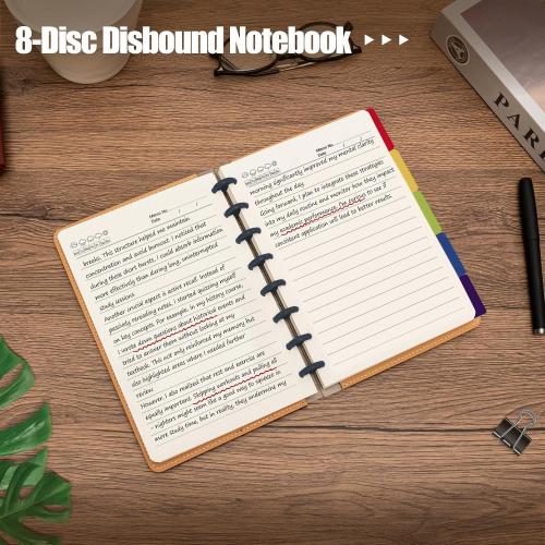 MOSA BEAR Discbound Notebook Spiral Journal with Removable Pages 180 Wide Ruled Disc Planner with 6 Binder Dividers for Work Meeting School