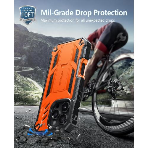 FNTCASE for iPhone 16 Pro-Max Case: Military Grade Drop Proof Protection Mobile Cover with Kickstand | Matte Textured Rugged Shockproof TPU | Protective Sturdy Phone Case - 6.9 inch Orange
