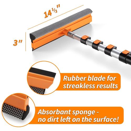 4-12 ft Window Washer Squeegee Kit with Extension Pole (20  Foot Reach) // Long Handle Squeegee for Window Cleaning & Car Cleaning Multi-Use//Telescopic Professional Window Cleaning Squeegee for Home