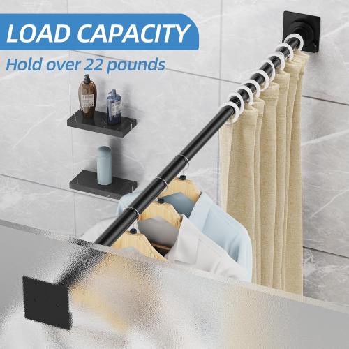 CorkLatta Matte Black Shower Curtain Rod,1 Inch Diameter Stainless Steel Adjustable Spring Tension Rods 32 to 80,with Holders,Anti-Slip,Curtain Rods No Drilling(1 Pack)