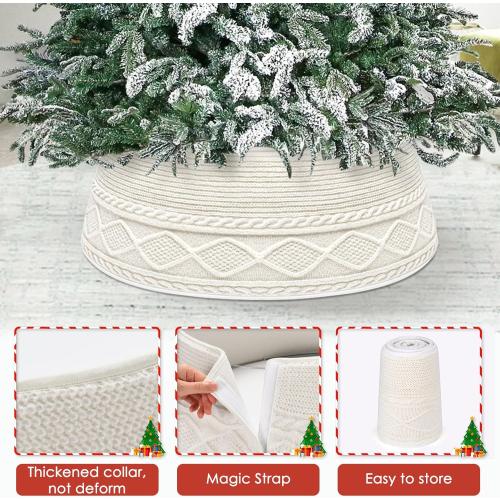 Malier Christmas Tree Collar, 30’’ Knit Xmas Tree Collar, Christmas Tree Collars for Artificial Trees, 11 Extra Tall Tree Stand Base Cover Ring Skirt for 6 ft 9 ft Tree (White, 11''H × 30 W)