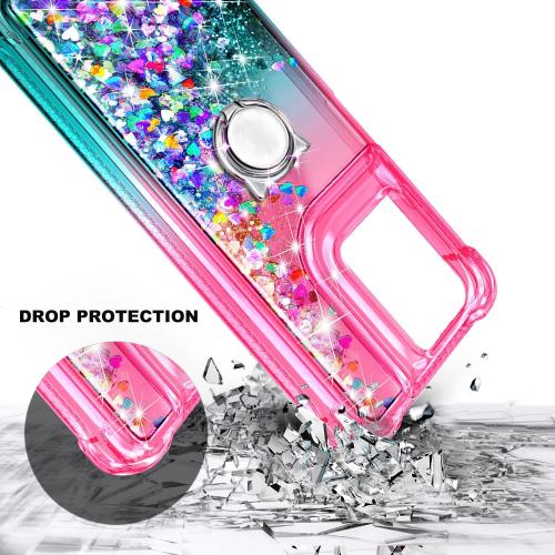 Missing - strap    Compatible with Motorola Edge-2025 Case Pink/Aqua | Bling Sparkly Glitter Floating Liquid Waterfall Cute Phone Cover for Women Girls Kids with Ring Holder Grip Missing - Diamond Wrist Strap Lanyard