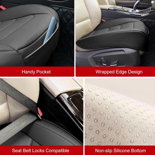 Car Seat Cover for Luxury & Comfort - PU Leather, Anti-Slip, Full Wrap Protection with Storage Pocket for Bottom Cushion - Universal Fit for 95% of Vehicles (Black,1 Piece)
