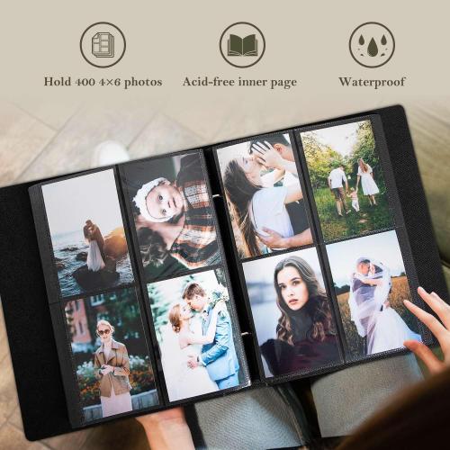 Lanpn Photo Album 4x6 400 Pockets, Linen Photo Albums Holds 400 Vertical Pictures Only Pink