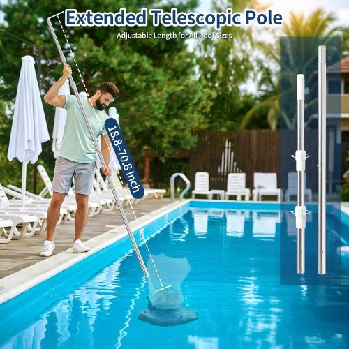 Pool Leaf Vacuum with Telescopic Pole – 83GPM Cordless Rechargeable Pool Vacuum for Inground & Above Ground Pools, Spa & Hot Tub – 6.6Gal Leaf Catcher Bag, Ideal for Heavy Debris Areas