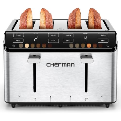 ‼️item may come with stains ‼️and missing pieces ‼️Chefman Smart Touch 4 Slice Digital Toaster, 6 Shade Settings, Touchscreen Bagel Toaster 4 Slice with Extra-Wide Slots,  10 Seconds, Defrost, Removable Crumb Tray – Stainless Steel