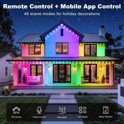 500FT Permanent Outdoor Lights Waterproof with Smart App Control Remote,DIY Scene Modes,Music Sync hronization,Eaves Lights for Garden Decor,Deck,Christmas