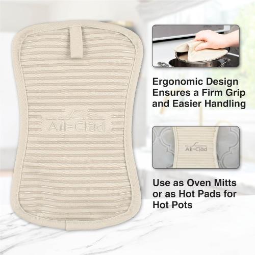 All-Clad Premium Pot Holder & Hot Pad: Heat Resistant to 500 Degrees - 100% Cotton, 10x6.25 Hot Pad for Kitchen and Barbeque, (3-Pack), Almond