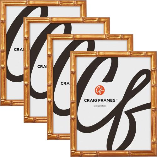Craig Frames Faux Bamboo, 16x20 Picture Frame, Vintage Gold, Set of 4