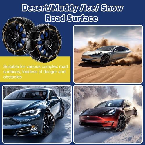DEDC Snow Chains for SUV Tire Chains Compatible with Tesla Model Y Cars 1 Min Quick Fit Easy Chainsaw Reusable Universal Emergency Traction Chain Tire Width 235 245 255 265 275 - Set of 2 MS1521