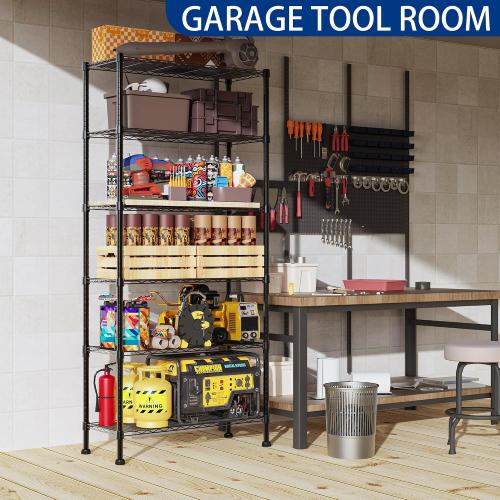 REGILLER 6-Wire Shelving Metal Storage Rack Adjustable Shelves,Standing Storage Shelf Units for Laundry Bathroom Kitchen Pantry Closet(Black,14.1 D x 30 W x 80 H)