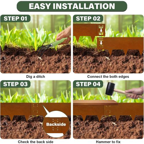 Cor-Ten Steel Landscape Lawn Edging, 40 L x 5 H,6 Pack Steel Edging for Landscaping,Metal Landscape Edging, Metal Edging for Landscaping(180 Degree Bend, Rusted)