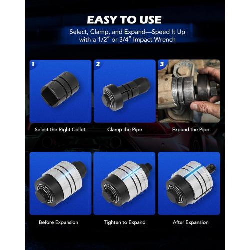 Orion Motor Tech Exhaust Pipe Expander Tool Kit 1-5/8 to 4-1/4 inch, Hex 28 mm Exhaust Pipe Stretcher Kit, Muffler Pipe Spreader with Storage Case, Automotive Car Tool Kit for Tail Pipe Tube