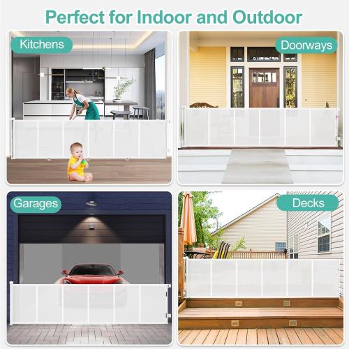 EZIGO 150 Inch Retractable Baby Gates Extra Wide Reinforced Baby Dog Gate | 34 Inch Tall Retractable Dog Gate with Reinforced Strip Mesh Safety Pet Gate for Stairs Hallway Doorway Indoor Outdoor, White