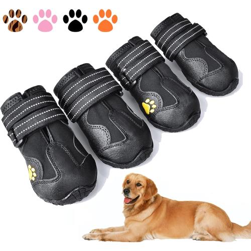 XSY&G Dog Boots,Waterproof Dog Shoes,Dog Booties with Reflective Rugged Anti-Slip Sole and Skid-Proof,Outdoor Dog Shoes for Medium to Large Dogs 4Pcs-Size4