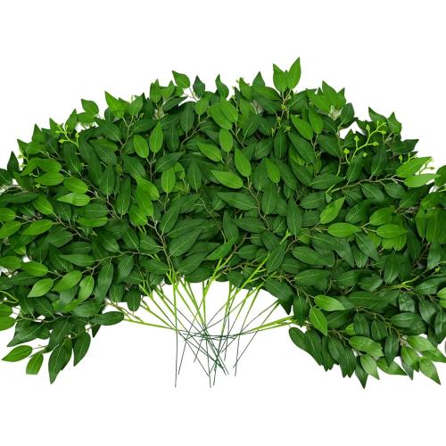 24Pcs Artificial Italian Ruscus Greenery Stems, Faux Green Leaf Garland Branches Hanging Greenery Spray for Wedding Bouquet,Arch,Table Centerpieces， Balloon Arch and Home Decor (24)