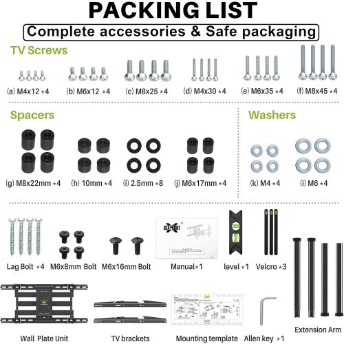 USX MOUNT UL Listed TV Wall Mount for 42-84 TVs up to 110lbs and 8-24 Wood Studs, TV Mount with Tilt, Swivel & Extension, Wall Mounts Bracket with Dual Articulating Arms, Max VESA 600x400mm