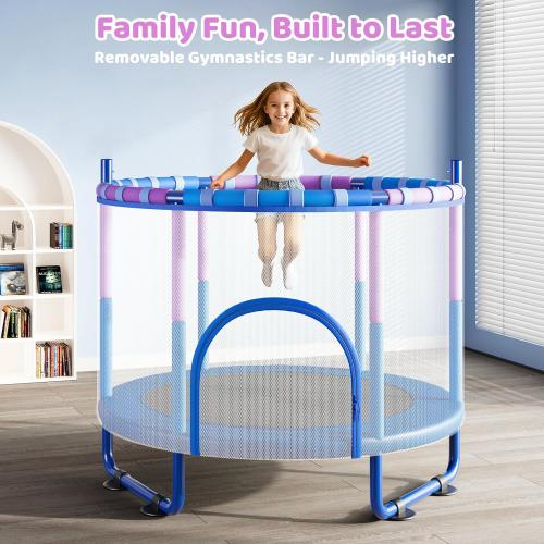 Yohood 55 Trampoline for Kids with Enclosure, 6-in-1 Toddler Trampoline Indoor Outdoor, Upgrade Full Anti-Rust Tube with Adjustable Gymnastics Bars for Boys Girls