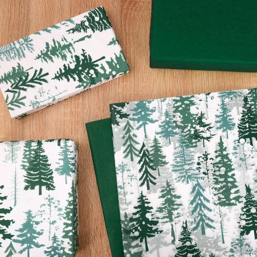 Whaline 100 Sheets Christmas Tree Tissue Paper DARK ? BLUE Folded Flat Woodland Tree Wrapping Paper Green Gift Wrapping Tissue Papers Rustic Art Crafts for Home DIY Gift Box Xmas Winter Decoration
