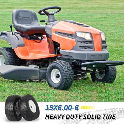 15x6.00-6 Flat Free Lawn Mower Tire and Wheel, 15x6-6nhs Riding Mowers Lawn Tire and Wheel with 3/4 Bearing, 3 Centered Hub, 2 Pack