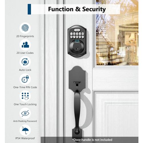 TEEHO TE002 Fingerprint Door Lock - Keyless Entry Door Lock - Electronic Keypad Deadbolt - Smart Locks for Front Door - Auto Lock - Easy Installation - Matte Black