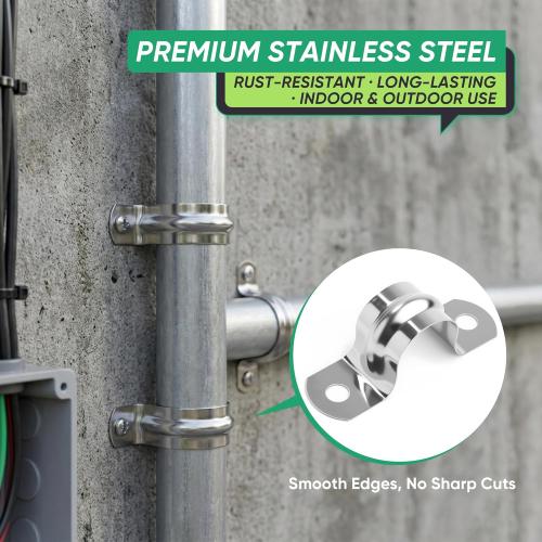 30PCS 3/4 inch Stainless Steel Conduit Clamps, 2 Holes Cable U Bracket Pipe Clamp, Metal U Clamp Strap Tension Clips for Pipe Fixing on Various Surfaces (20mm)