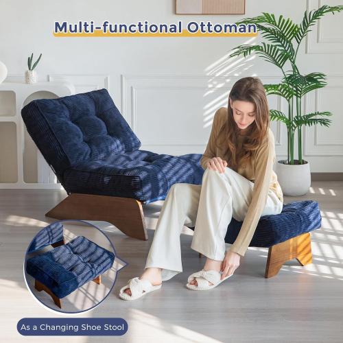 MAXYOYO Accent Chair with Ottoman Adjustable Backrest, Tufted Living Room Chair Upholstered Lounge Chair with Footrest Set, Modern Chair Cozy Reclining Chair for Reading Room, Navy