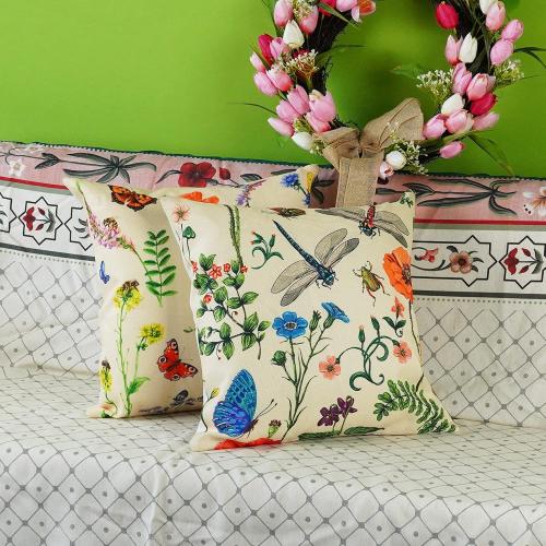 ONWAY Spring Summer Outdoor Waterproof Pillow Covers Set of 4 Floral Farmhouse Throw Pillows Decorative Cushion Cases for Outdoor Couch Sofa Patio Furniture Home Decoration (Beige, 18x18 Inch)