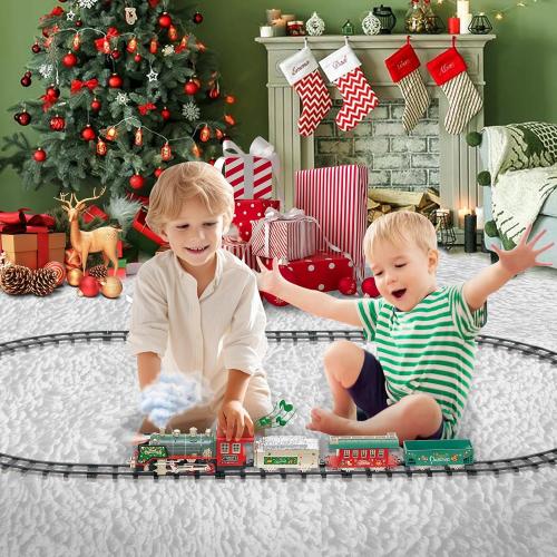 JUQU Electric Train Set for Kids Ages 3-8 – Remote Control Steam Locomotive Toy Train with Smoke, Lights, Sound & Tracks, Christmas Tree Train for Around or Under Tree