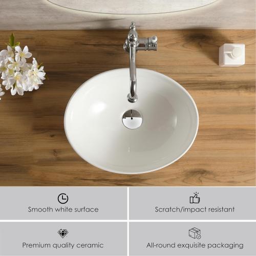 16'' X 13'' Oval Bathroom Vessel Sink,Ceramic Bathroom Sink Bowl, Countertop Modern Egg Shape Above Counter White Vessel Sink Bowl,Porcelain Ceramic Art Basin（LA-2215）