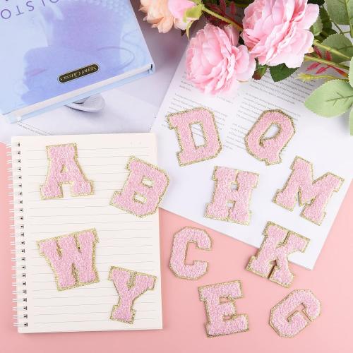 Morcheiong 26Pcs Self Adhesive Chenille Letter Patches A-Z, Chenille Letters for DIY Clothing, Fabric, Shoes, Bags (Light Pink)