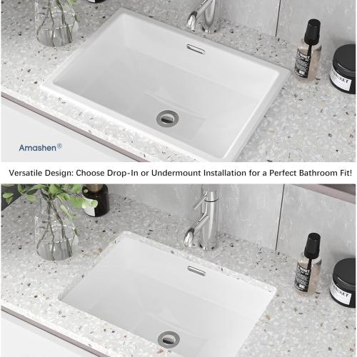 20.5 x 14.4 Self-rimming Bathroom Sink Undermount or Drop-in Ceramic Vanity Basin with Overflow (OB-15)