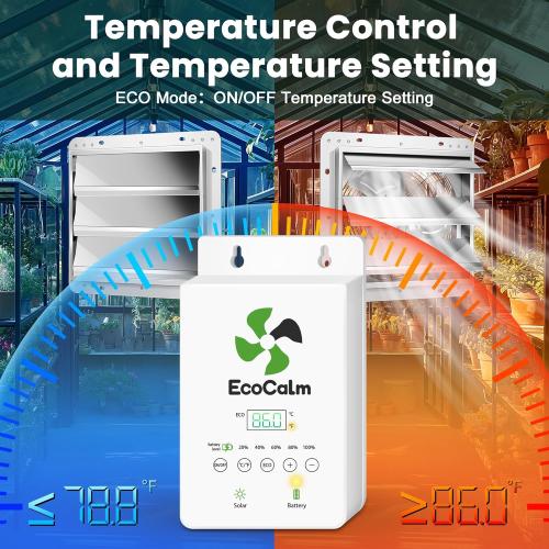 10 Solar Exhaust Fan for Greenhouse with Battery and Adjustable Thermostat, Attic Fans for Garage and Shed with 2PCS 15W Bifacial Solar Panels