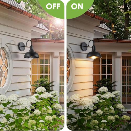 Outdoor Wall Sconce, 2 Pack Exterior Waterproof Farmhouse Gooseneck Barn Light Fixture, Black Garage Wall Lantern, Anti-Rust Front Porch Lamp