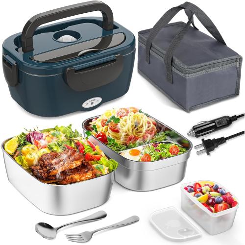 Color Blue  Electric Lunch Box, Heated Lunch Box for Adults with 2 Stainless Steel Container