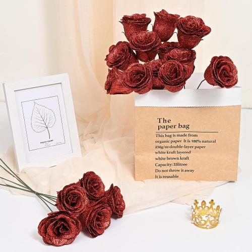 Waipfaru Glitter Roses Bouquet, DIY Fake Glitter Flowers Bouquet, Everlasting Shiny Artificial Red Rose Bouquet, Anniversary, Engagement, Wedding，24 Roses